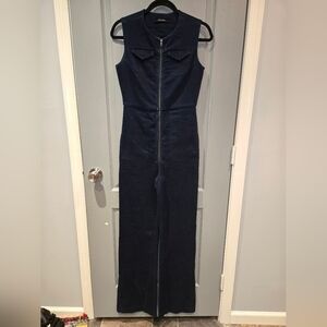 Jbrand Navy Sleeveless Denim Jumpsuit with Front Zipper